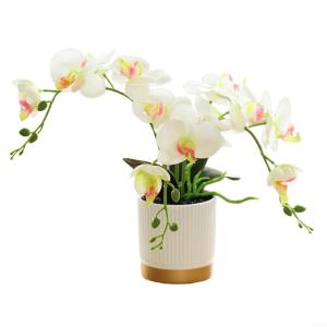 Künstliche Blume, Phalaenopsis-Bonsai-Dekoration, künstliche Orchidee, lebensechte künstliche Blume, in Weißgold-Topf mit Rand (weiß)