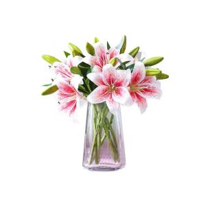 Kunstblumen Künstliche Blumen für den Innenbereich, 13,78 Zoll, künstliche Lilienblume für Büro, Tischdekoration, künstlicher Blumenstrauß aus Kunststoff, Glasvase für jede