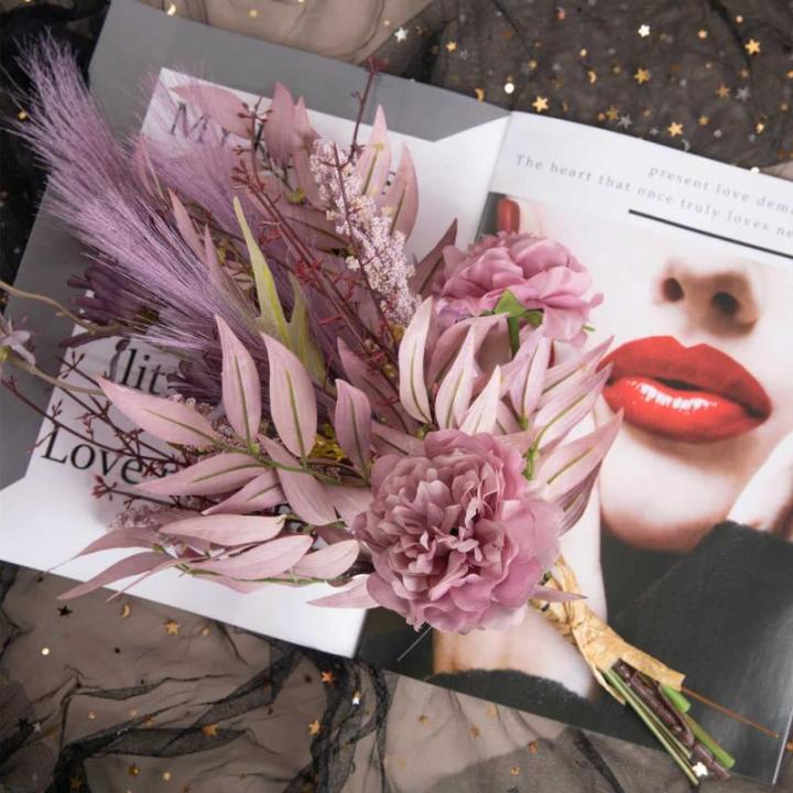 Kunstblumen Künstliche Pflanzen Blumen Deko Seidenblumen Pfingstrose Blumenarrangements Kernstück Hochzeit Blumenstrauß(lila)
