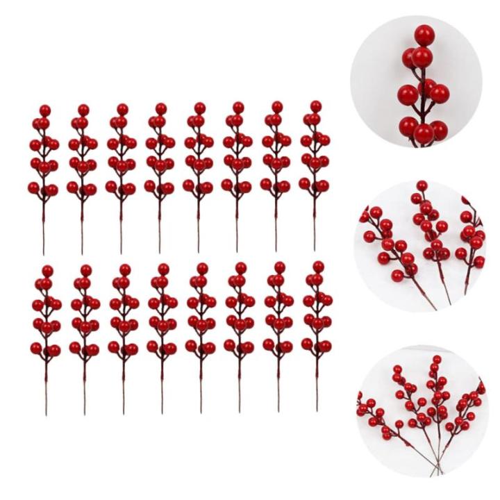 40 STK Simulation Rote Fruchtgabel Holly Beeren Stammt Künstliche Beerenstiele Künstliche Stechpalmenbeeren Weihnachtskranz Beere Gefälschte Beerenstiele Roter Beerenkranz Schau