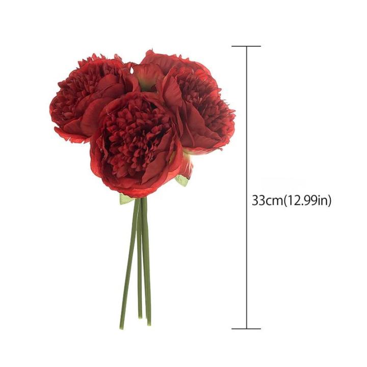 Simulation Blumenstrauß,Künstlicher Blumenstrauß Pfingstrose, 5er-Bouquet, echte Seidenblumen mit Stiel, cremefarbene Kunstblumen als Dekoration in großen Mengen(Light Pink)