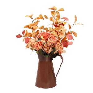 16,6 Zoll Künstlicher Blumentopf, Seidenblumen, Künstliche Blumen mit Metalltopf, Künstliche Rosensträuße mit Vase für Heimbüro-Desktop-Dekoration (Orange) (B)