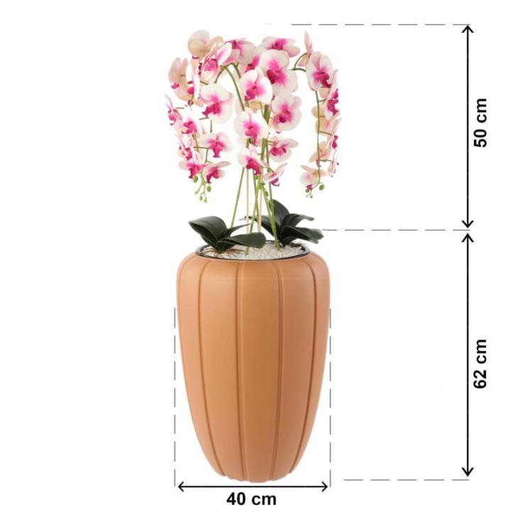 Kunstorchidee cascade boeket crèmerosa in pot, terracotta, 112 cm hoog, rubberen bloemen, 5 scheuten, decoratie voor thuiskantoor