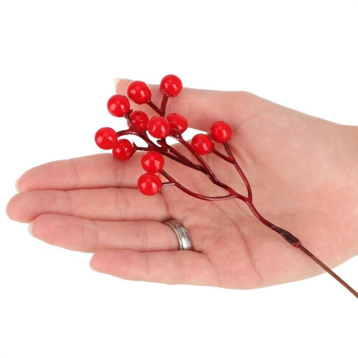 25x Decoratieve tak - decoratieve kleine takken met bessen - decoratieve takken als tafeldecoratie - knutselaccessoires voor doe-het-zelfwerkzaamheden (25 stuks - rode bessen 1)
