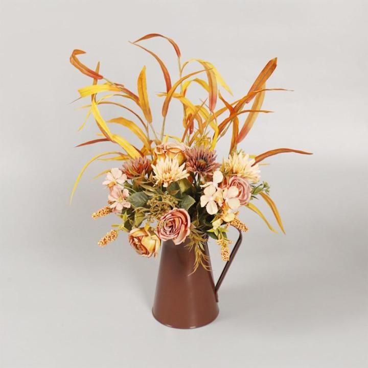 16,6 Zoll Künstlicher Blumentopf, Seidenblumen, Künstliche Blumen mit Metalltopf, Künstliche Rosensträuße mit Vase für Heimbüro-Desktop-Dekoration (Orange) (A)