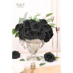 Kunstbloemen, rozen, 25 stuks, kunstrozen met stelen voor Valentijnsdag, Moederdag, bruiloftsfeest, babyshower, bruidsfeest, woondecoratie, zwart