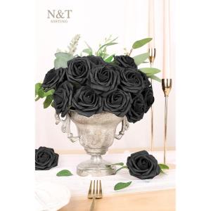 Kunstbloemen, rozen, 25 stuks, kunstrozen met stelen voor Valentijnsdag, Moederdag, bruiloftsfeest, babyshower, bruidsfeest, woondecoratie, zwart