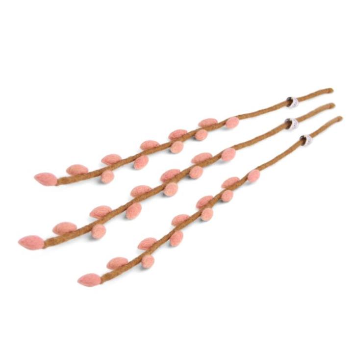 Gry & SIF Kunstpalmkittentakken, flexibele steel, decoratieve tak, kunsttak van vilt, wilgenkatje, kittenwilg, lentedecoratie, handgemaakt, Fairtrade I 43 cm, 3 x roze