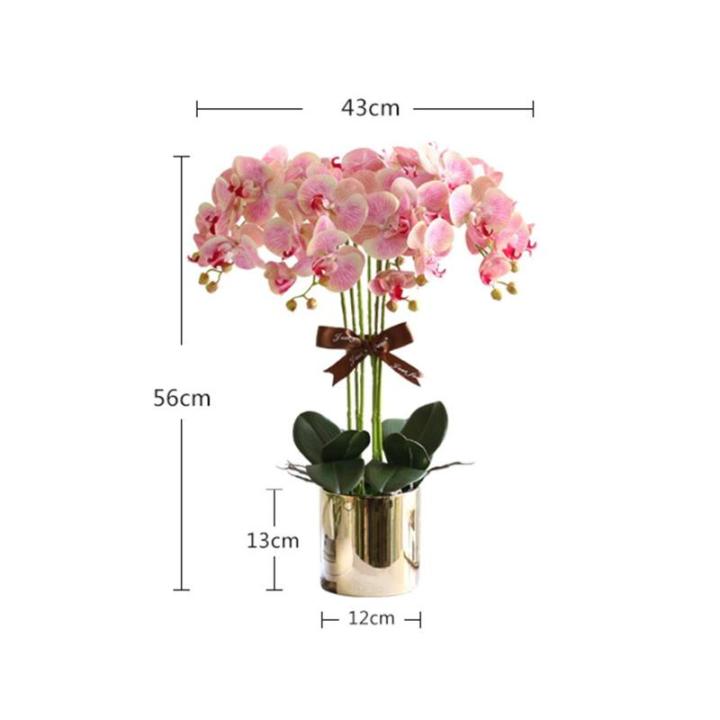 Kunstblumen Künstliche Blume mit goldenem Blumentopf, künstliche Orchideen – 12 Zweige, Elegante künstliche Orchideen, Bonsai-Simulationsblume für jeden Anlass