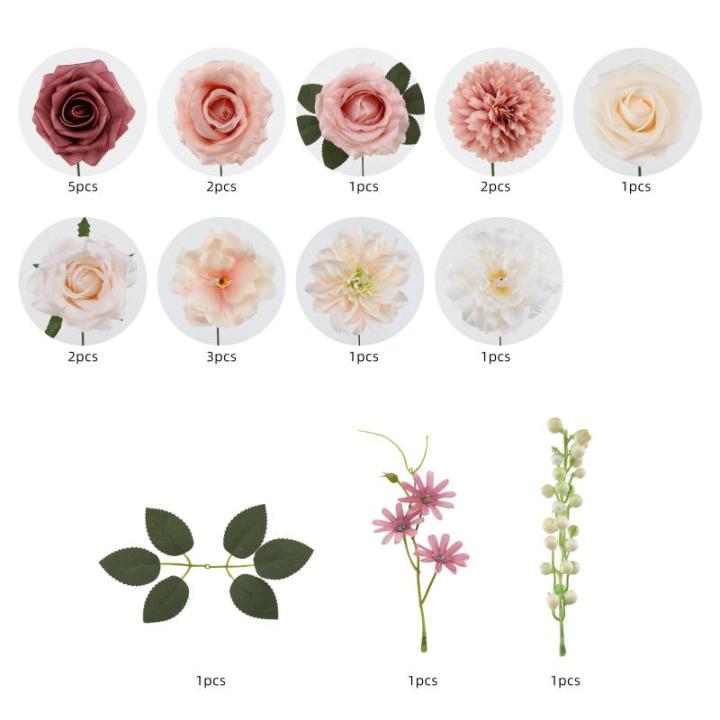 Künstliche Blumen Combo Rosa Blumen Mix Seidenblumen Dahlie Rosen mit Stielen für DIY Hochzeit Brautsträuße Babyparty Blumenarrangement Tischdekoration Heimdekorationen
