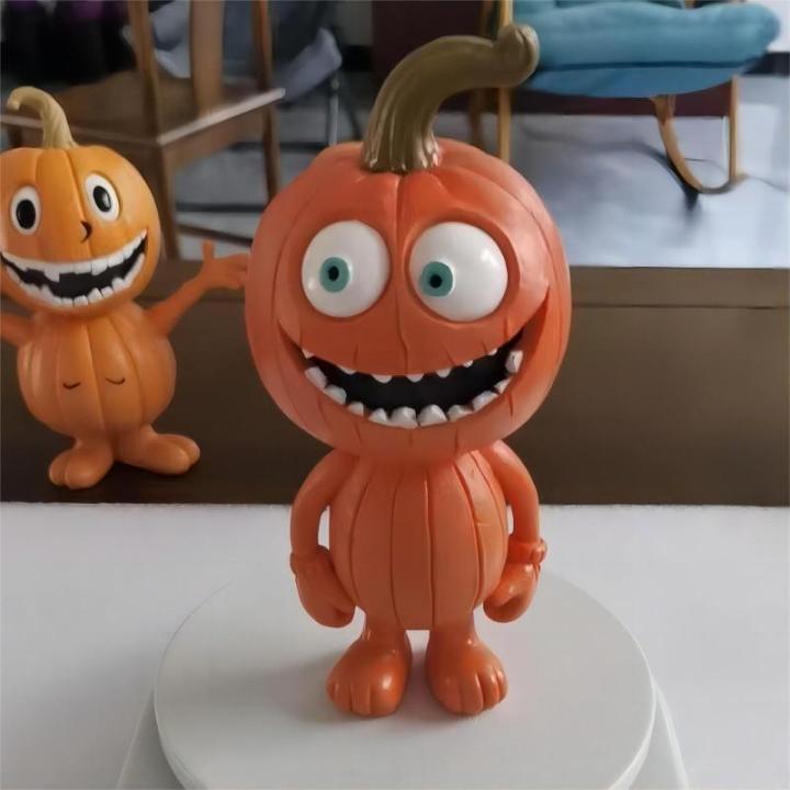Halloween Pompoen voor man, cartoonvormgeving, groot 16 cm, modelspeelgoed, standbeeld voor bureau en decoratie in de tuin (pompoenman C + D + E)