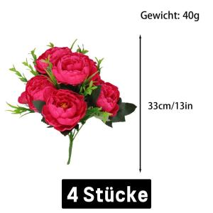 Kunstbloemen, 24 bundels kunstbloemen, pioenroos, namaakpioenroos, boeketten voor bruiloft, thuis, tafel, feest, raamdecoratie, 0803