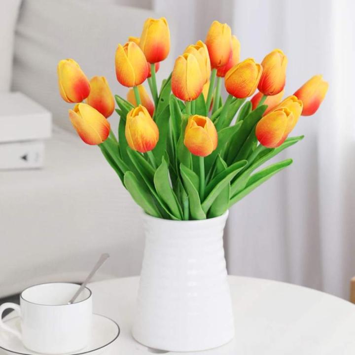 , , tulp, latex materiaal, voelt echt aan voor bruiloftskamer, thuis, hotel, feestdecoratie en doe-het-zelf decoratie (zonsondergang rood, 10 stuks)