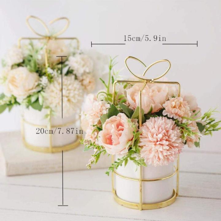 Nep Pioen Zijde Hortensia Bloem met Vaas Bloemdecor Arrangementen voor Bruiloft Decoratie Tafel Centerpieces (Roze met Vaas Set)