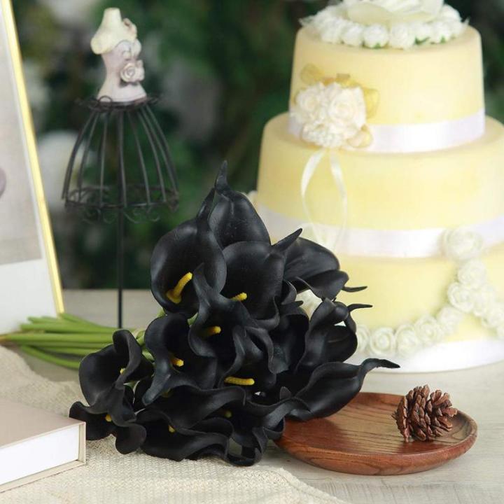 24 Stück Schwarze Calla-Lilien-Blumen, künstlich für Dekorationen, Schwarze künstliche Blumen, Calla-Lilien-Blumenstrauß für Hochzeit, Tafelaufsätze, Blumen-Dekoration, Heim