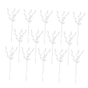 50 Stück Simulierte dreizackige Brautstrauß pflücken Kranzmaterial selber Machen Artificial sztuczne kwiaty Blumenstiel mit Acrylperlen DIY Krone versorgung Eisen Weiß