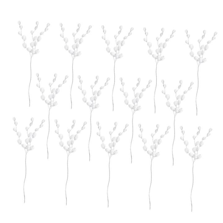 50 Stück Simulierte dreizackige Brautstrauß pflücken Kranzmaterial selber Machen Artificial sztuczne kwiaty Blumenstiel mit Acrylperlen DIY Krone versorgung Eisen Weiß