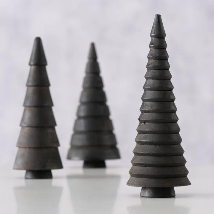 Houten decoratieve dennenbomen set van 3 15 cm om neer te zetten - zwart - kerstboomfiguur van grenen voor winterdecoratie - kerstboomdecoratie standaard tafeldecoratie raamdecorat