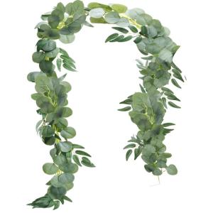Kunstmatige Eucalyptus Garland met Wilgenbladeren Nep Zijde Zilver Dollar Eucalyptus Bladeren Garland Plastic Hangende Wilg Bladeren Garland Groen voor Thuis Keuken Bruiloft Achter