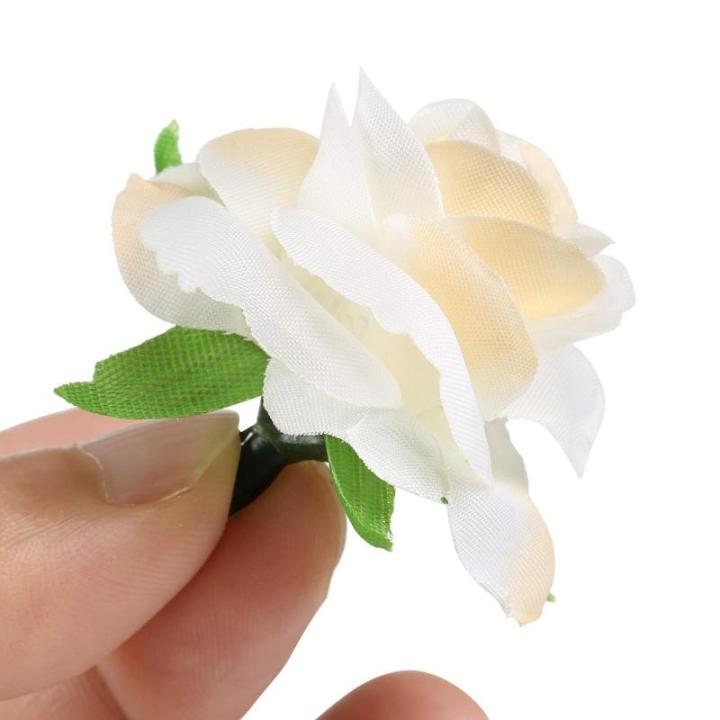 Kunstbloemkoppen, 50 stuks, kunstbloemen, rozen, voor bruiloft, feest, decoratie, doe-het-zelf (diameter 4 cm, crème)