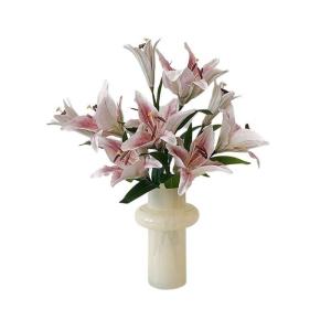 Kunstblumen Rosa Eva-Lilienstrauß – lebensechte künstliche Blumen in Einer Keramikvase für Wohnzimmer, Hochzeitsfeiern und Heimdekoration für jeden Anlass