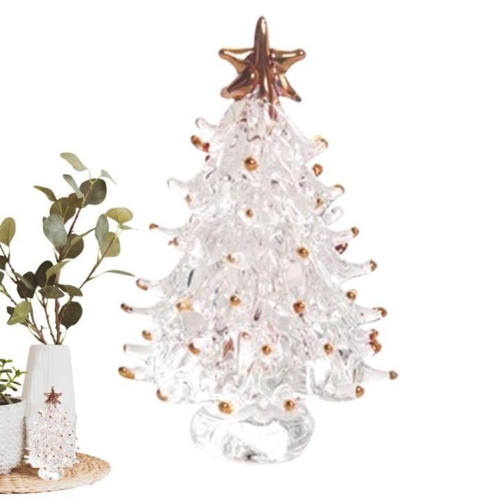 Tisch-Weihnachtsbaum,Weihnachtsbaumfiguren - Kleine Weihnachtsbaum-Miniatur-Weihnachtsfigur,Sammlerkunst-Glasstatue, Tisch-Weihnachtsbaum, Puppenhaus, Miniatur-Winterfiguren für d