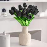 12 stuks zwarte kunstrozen, enkele bloemen met lange steel, zwarte kunstrozen, kunstrozen, voor bruiloft, feesten, tuin en woondecoratie (zwarte rozen)