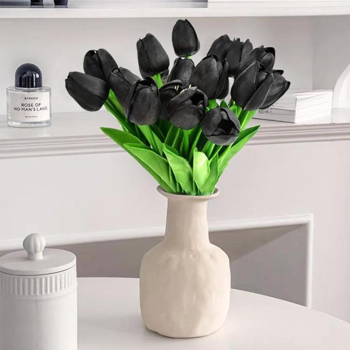 12 stuks zwarte kunstrozen, enkele bloemen met lange steel, zwarte kunstrozen, kunstrozen, voor bruiloft, feesten, tuin en woondecoratie (zwarte rozen)