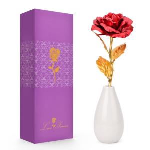 Cadeaus voor vrouwen, kleine Galaxy rode roos bloem met vaas, kerstman cadeaus voor mama, jou, vriendin, vrouwen, cadeau voor Kerstmis, verjaardag, Valentijnsdag