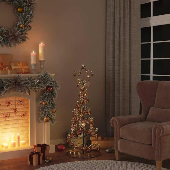 Kerstboom kegelvorm met ballen 80 leds warm wit 120 cm
