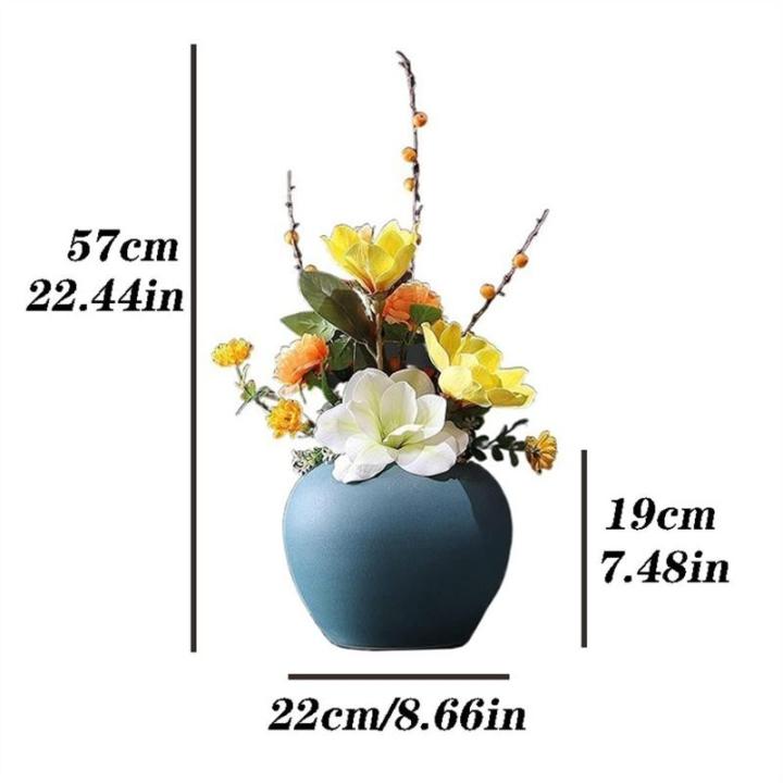 Kunstblumen Schlichter, moderner künstlicher Zen-Blumenstrauß – leichte, luxuriöse Dekoration in Keramikvase, 22 x 57 cm für Wohnzimmer, Veranda für jeden Anlass