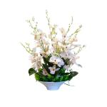 Kunstblumen Künstliche Blumen, künstliche Orchideen-Dekoration – Seidenstoff-Orchideen-Topf-Arrangement mit echtem Touch, Bonsai für Zuhause/Büro für jeden Anlass