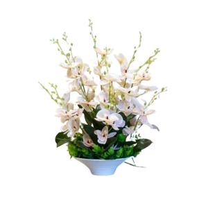 Kunstblumen Künstliche Blumen, künstliche Orchideen-Dekoration – Seidenstoff-Orchideen-Topf-Arrangement mit echtem Touch, Bonsai für Zuhause/Büro für jeden Anlass