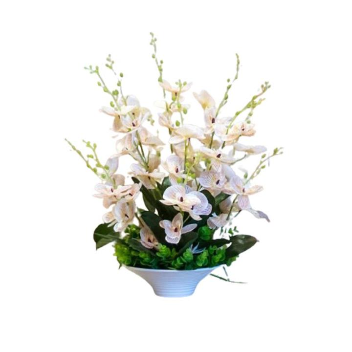 Kunstblumen Künstliche Blumen, künstliche Orchideen-Dekoration – Seidenstoff-Orchideen-Topf-Arrangement mit echtem Touch, Bonsai für Zuhause/Büro für jeden Anlass
