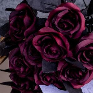 8 stks kunstmatige roos bloem, geen vervagen zwarte rozen, , enkele stam nep zijde bloemen realistische bloesem flora voor DIY thuiskantoor, feestdecoratie bruids bruiloft boeket H