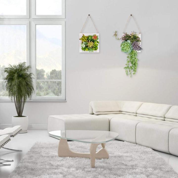 Opknoping Muur decoratieve voor Home Decor Indoor Vetplanten Planten Kunstmatige in Houten Frame 3D Groen Muur Art Decor Faux Planten voor Woonkamer Kwekerij Achtergrond (Set van 2