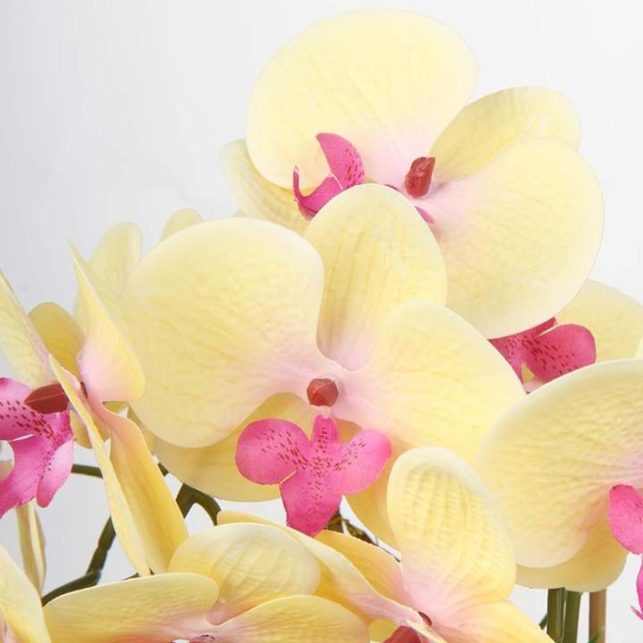 Kunstplant orchideeën kunstbloemen kunstbloemen als echt met echte bloemen in keramische pot tafeldecoratie vensterbank decoratie, hoogte 44 cm, geel