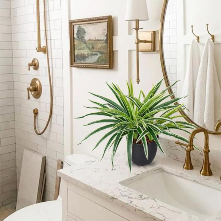 binnen in potten 33 cm nep spinplant decoratieve nep potplanten faux Chlorophytum Comosum kamerplant realistische kamerplant voor thuis badkamer keuken decoratie