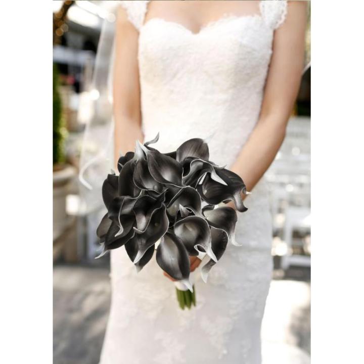 Künstliche Calla-Lilien für Dekorationen, 24 Stück, grau-schwarz, künstliche Blumen, Calla-Lilienstrauß für Hochzeit, Tafelaufsätze, Blumen-Dekoration, Heimdekoration, Grau 