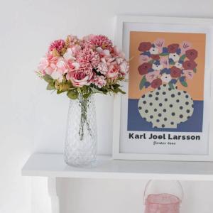 Künstliche Blumen,Unechte Blumen Deko Künstlich Pfingstrose Seide Hortensien Dekoration Plastik Blumenarrangements Hochzeit Blumenstrauß(Rouge)