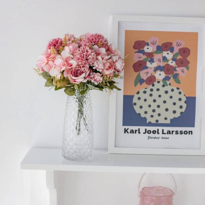 Künstliche Blumen,Unechte Blumen Deko Künstlich Pfingstrose Seide Hortensien Dekoration Plastik Blumenarrangements Hochzeit Blumenstrauß(Rouge)