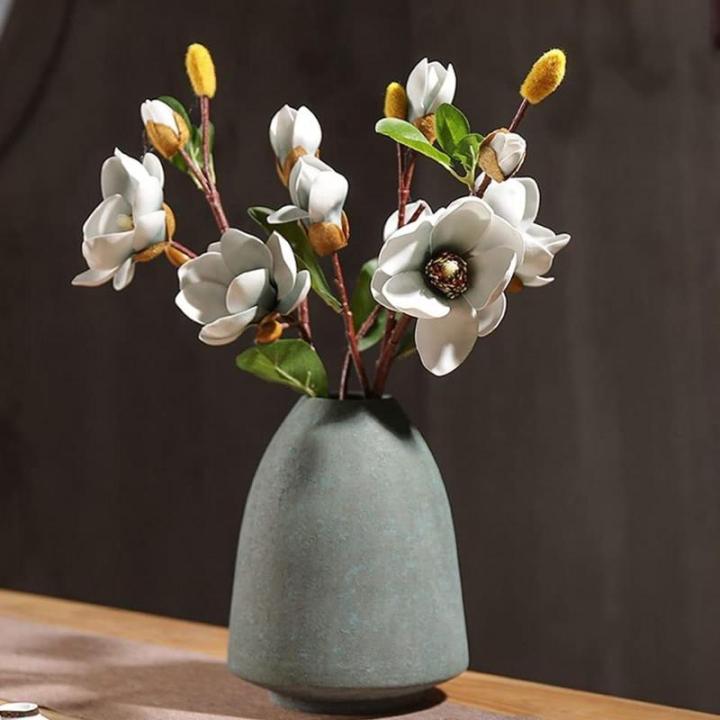 Kunstblumen Künstliche Retro-Magnolienblume mit Vase – Seidensimulationsblüte für Zuhause, Veranda und Event-Dekoration – lebensecht für jeden Anlass