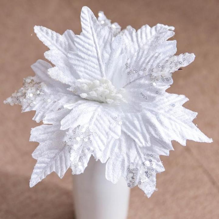 3 Stück Pailletten Weihnachten Blumen, Glitzer Künstliche Weihnachtsstern, Künstliche Blumen zu Weihnachten, Deko Blumen für Weihnachtsbaum, Hochzeit, Ornamente,Weiß