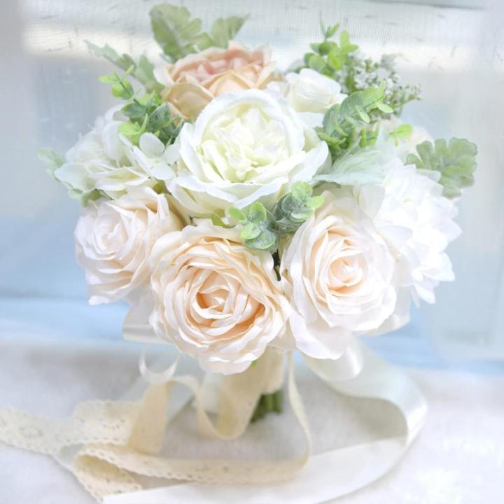 Künstlicher Rosenblumenstrauß mit Spitzenband, Simulation Hochzeitsstrauß für Valentinstag, Hochzeit, Braut, Fotografie-Requisiten