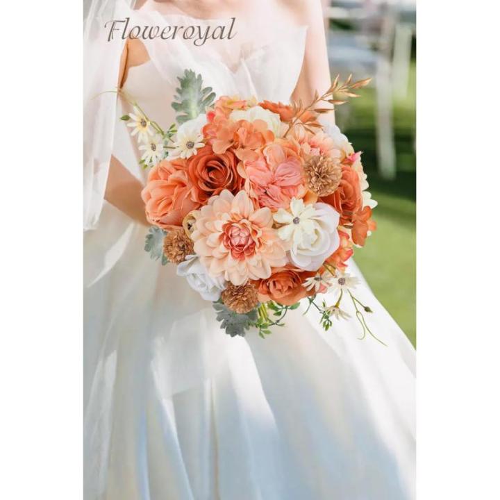 Künstliche Blumen Combo Champagner Blumen Mix Seidenblumen Dahlie Rosen mit Stielen für DIY Hochzeit Brautsträuße Babyparty Blumenarrangement Tischaufsätze Heimdekorationen