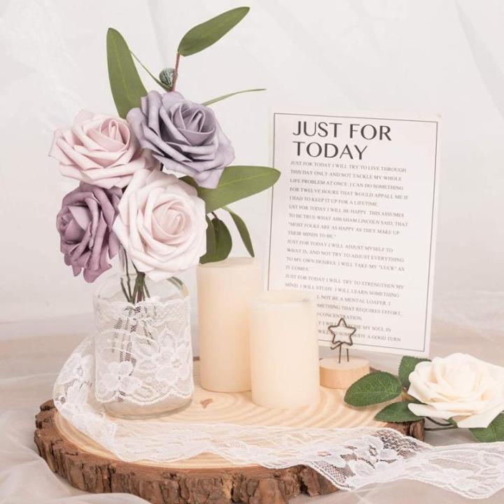 Kunstbloemen, rozen, 25 stuks, decoratieve kunstrozen met steel, voor doe-het-zelf bruiloftsfeest, Valentijnsdag, Moederdag, babyshower, woondecoratie, kleurverloop, paars