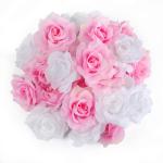 Kunstbloemkoppen, 50 stuks, kunstbloemen, rozen, voor bruiloft, feest, decoratie, doe-het-zelf (diameter 6 cm, wit en roze)