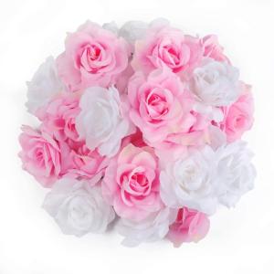 Kunstbloemkoppen, 50 stuks, kunstbloemen, rozen, voor bruiloft, feest, decoratie, doe-het-zelf (diameter 6 cm, wit en roze)