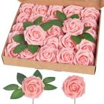 Kunstroos, van schuim met stengel voor thuisdecoratie, bruidsboeketten, feesten, tafelversiering, jubilea, 25 stuks, roze