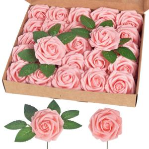 Kunstroos, van schuim met stengel voor thuisdecoratie, bruidsboeketten, feesten, tafelversiering, jubilea, 25 stuks, roze